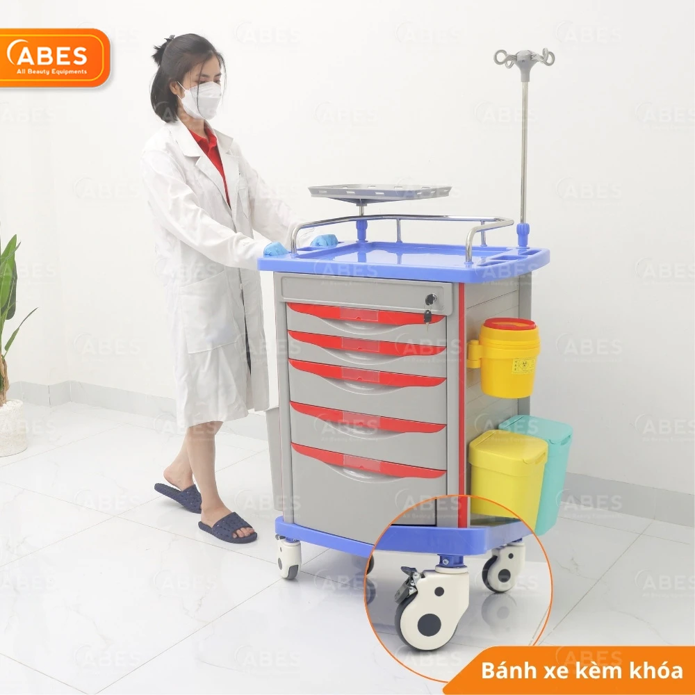 Xe đẩy thuốc Hi-MEC với 4 bánh xe linh hoạt kèm khóa