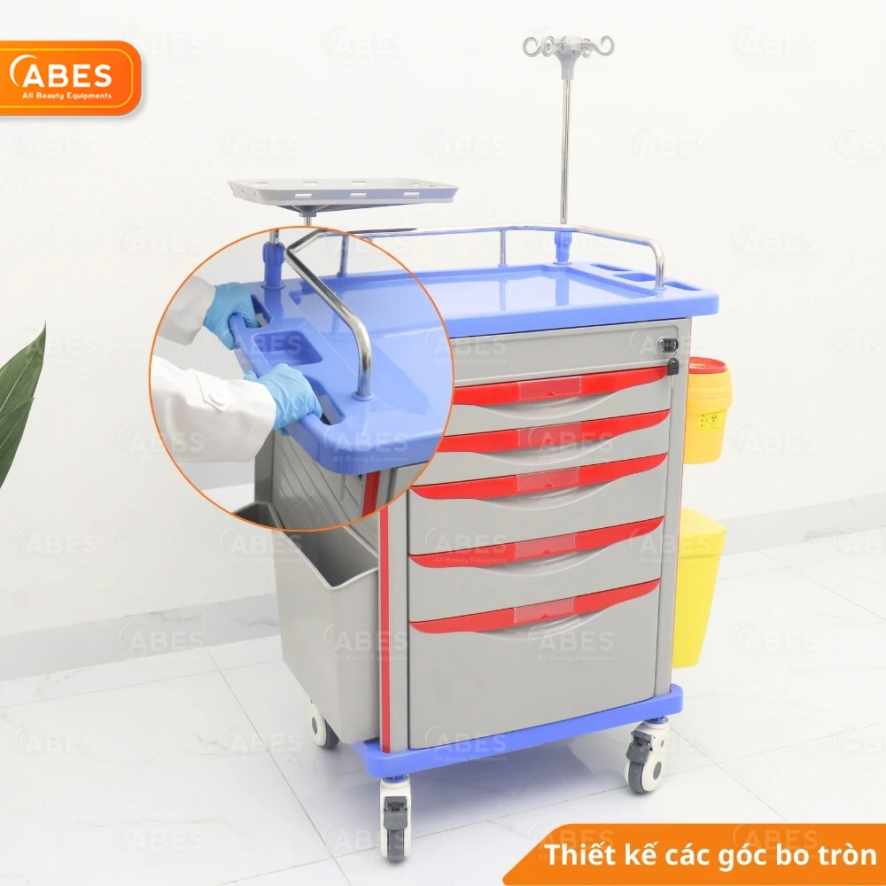 Thiết kế góc cạnh xe đẩy thuốc Hi-MEC bo tròn, an toàn