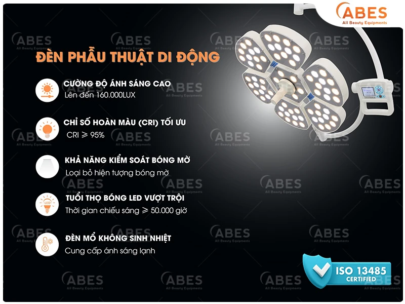 Đèn phẫu thuật di động được ứng dụng phổ biến tại không gian phòng mổ nhỏ, hẹp