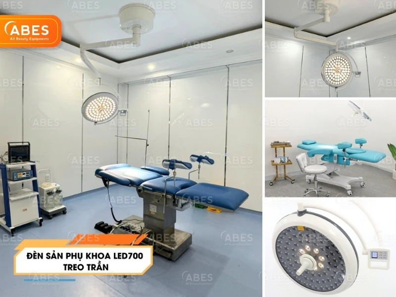 Đèn khám sản phụ khoa LED700 treo trần kết hợp với các loại bàn đẻ