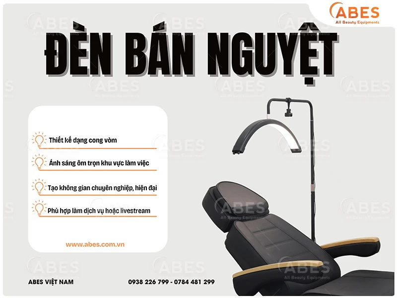 Đèn bán nguyệt có tính thẩm mỹ cao, phù hợp set up tại không gian làm đẹp