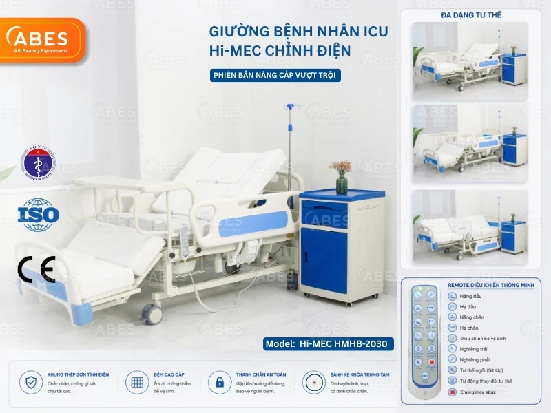 Giường bệnh nhân ICU chỉnh điện với thiết kế hiện đại, an toàn