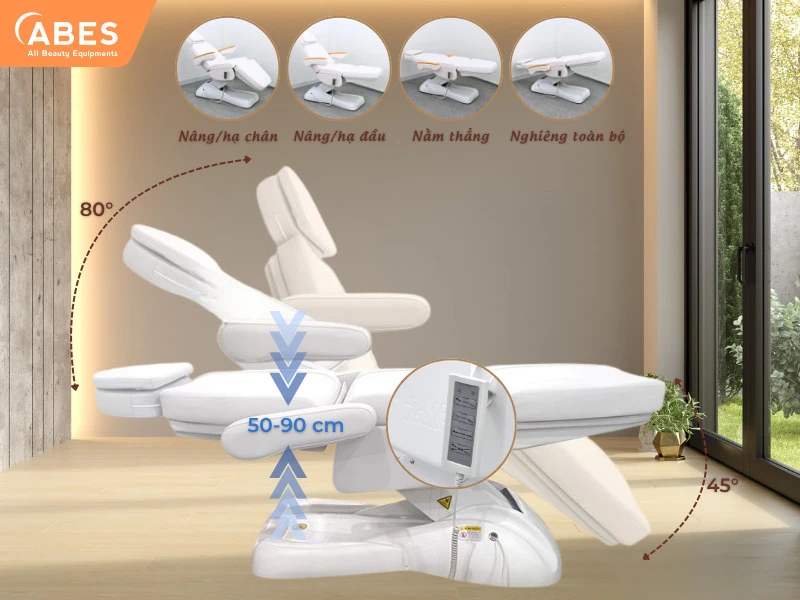 Giường phun xăm chỉnh điện nổi bật với tính năng điều chỉnh chính xác các tư thế bằng remote