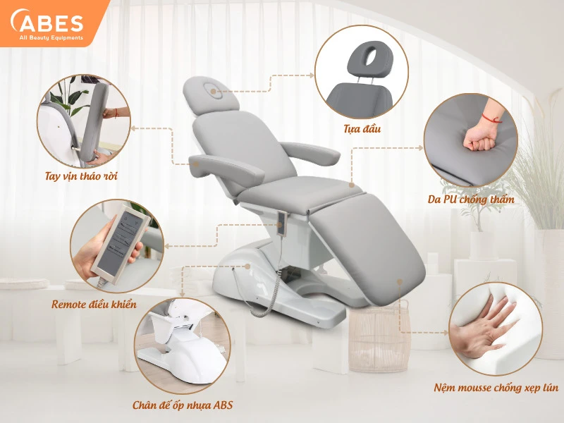 Giường phun xăm chỉnh điện Hi-MEC HMBB–C800 được chế tạo vật liệu cao cấp