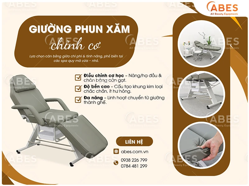 Giường phun xăm chỉnh cơ dễ đầu tư, nhiều ưu điểm