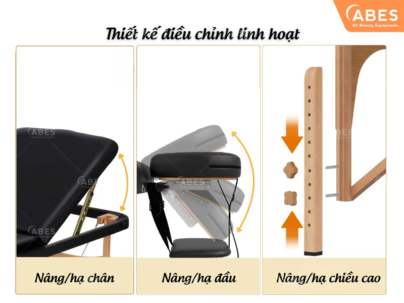 Giường phun xăm gấp gọn có thể điều chỉnh nâng hạ linh hoạt các phần để hỗ trợ các tư thế khác nhau