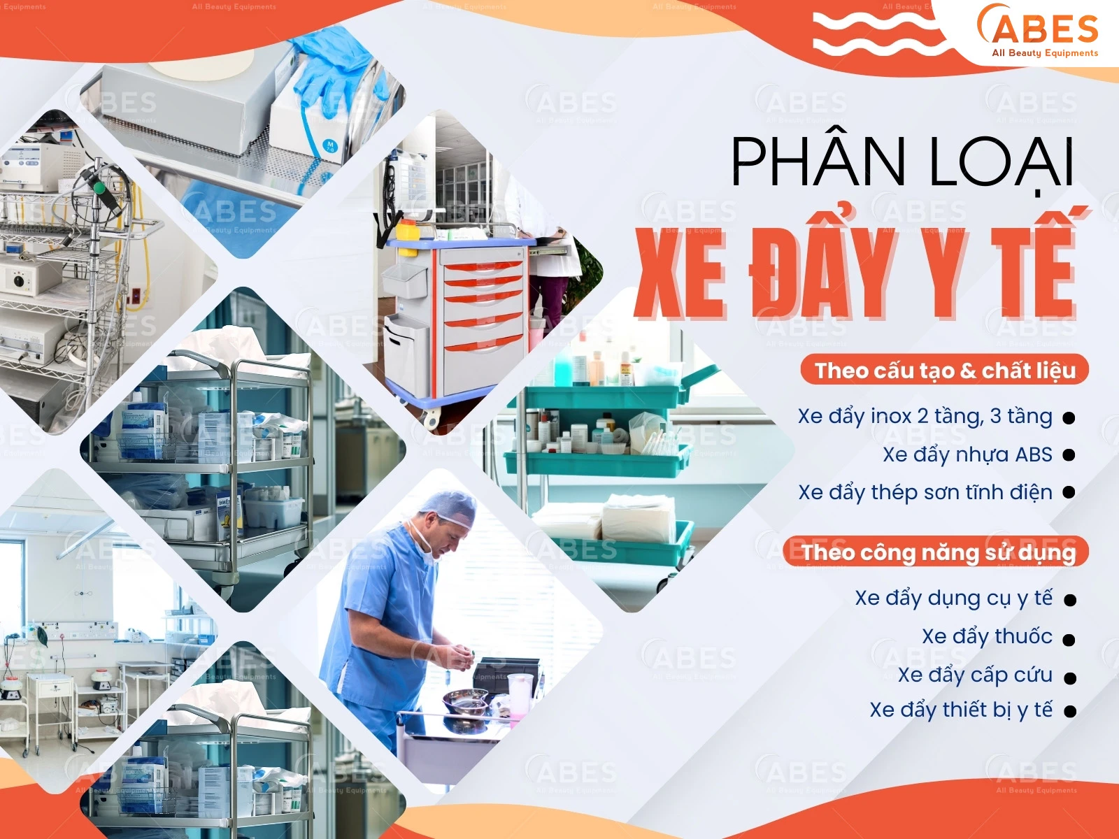 Dựa theo cấu tạo, chất liệu & công năng sử dụng để phân loại các loại xe đẩy y tế