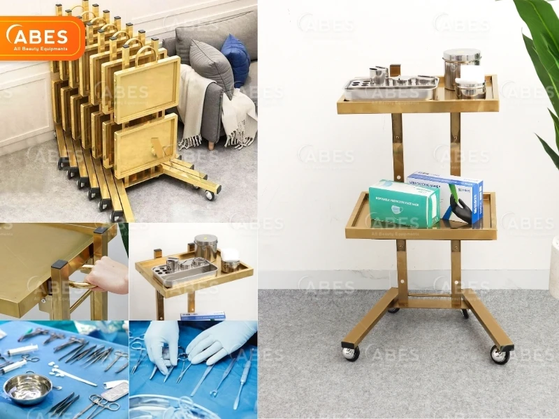 Xe đẩy dụng cụ Inox 304 Hi-MEC có thiết kế gập gọn mặt kệ thông minh, tiết kiệm không gian