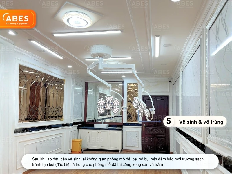 Vệ sinh và vô trùng sau lắp đặt đèn mổ treo trần